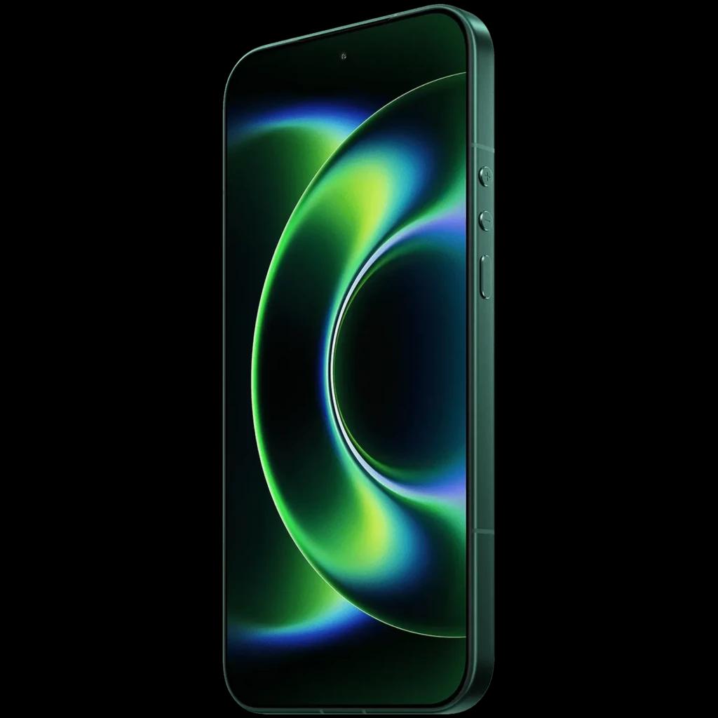 Xiaomi 17 Ultra 512GB Starlit Green con panel OLED 6.9, borde verde mate, pantalla curva con brillo verde y azul, botones laterales y cámara Leica