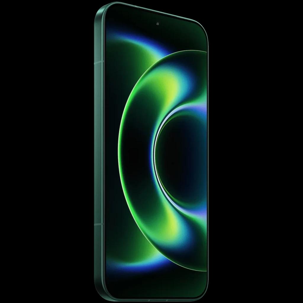 Xiaomi 17 Ultra 512GB Starlit Green con panel OLED 6.9, marco verde mate y pantalla curva con gráficos verdes y azules; 12GB RAM y cámara Leica