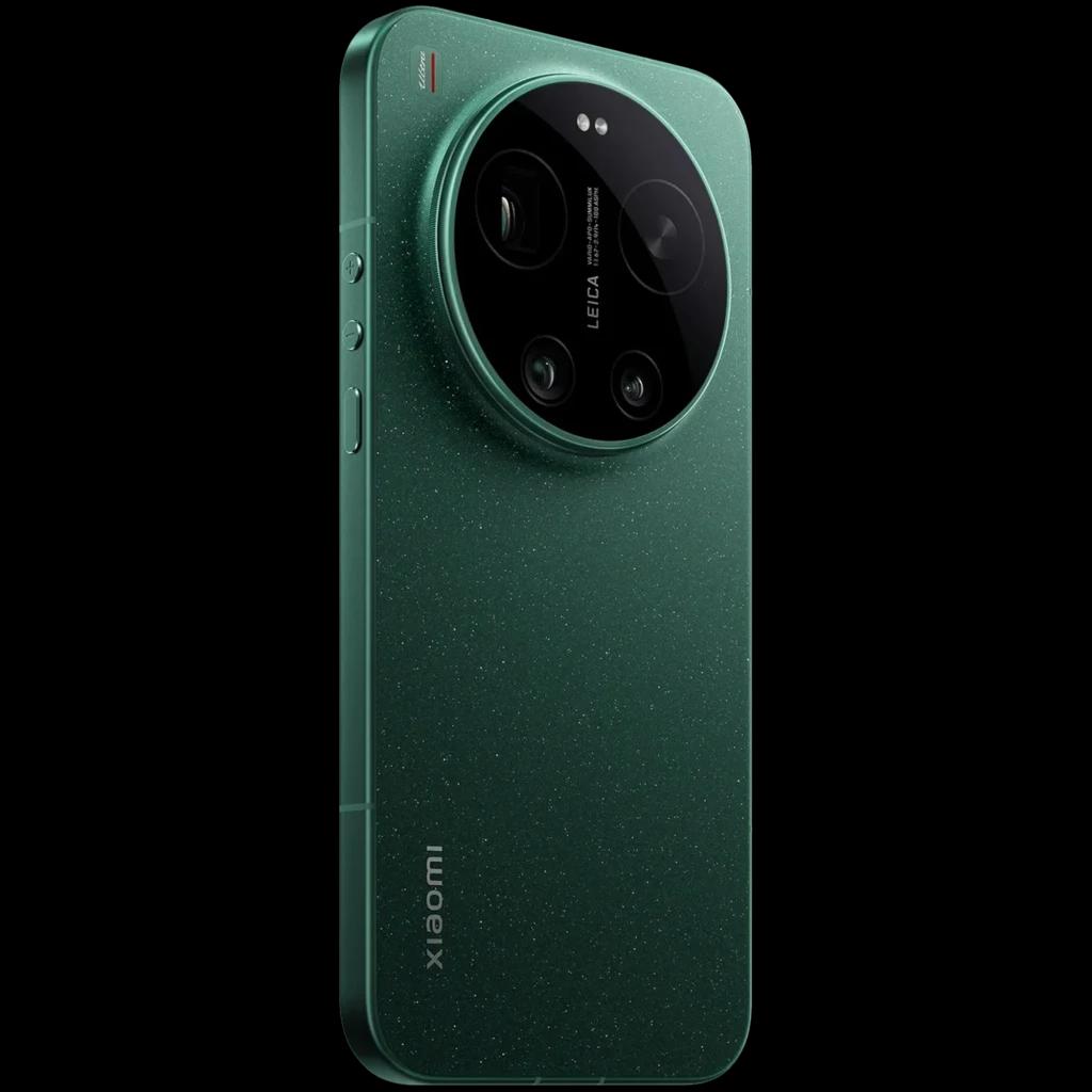 Xiaomi 17 Ultra verde Starlit con panel OLED 6.9, 12GB RAM y 512GB. Módulo de cámara Leica circular prominente, acabado texturizado con destellos.