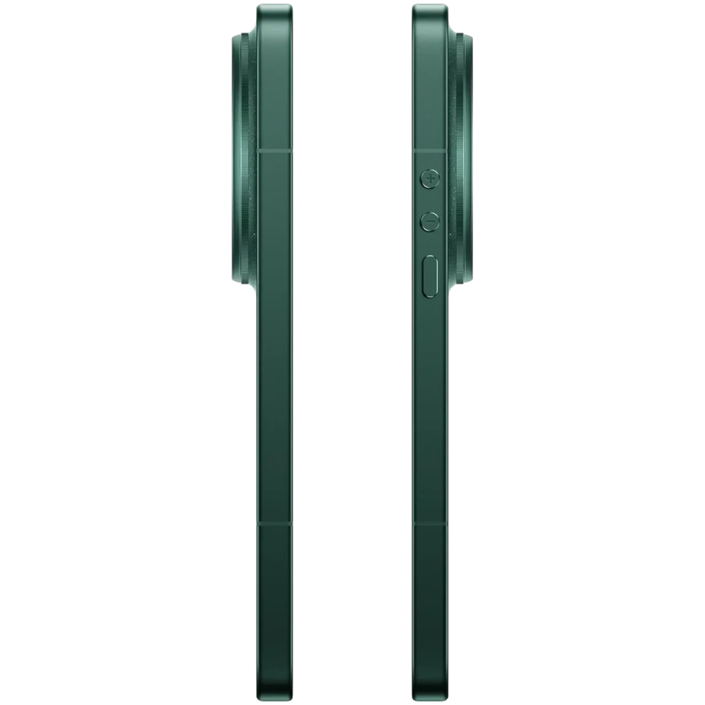 Lateral del Xiaomi 17 Ultra Starlit Green con módulo de cámara Leica prominente, botones de volumen y energía, acabado verde metálico elegante