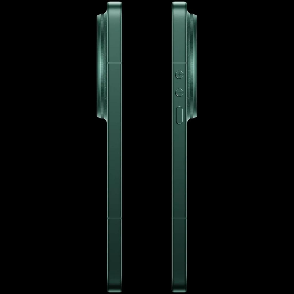 Lateral del Xiaomi 17 Ultra Starlit Green con módulo de cámara Leica prominente, botones de volumen y energía, acabado verde metálico elegante