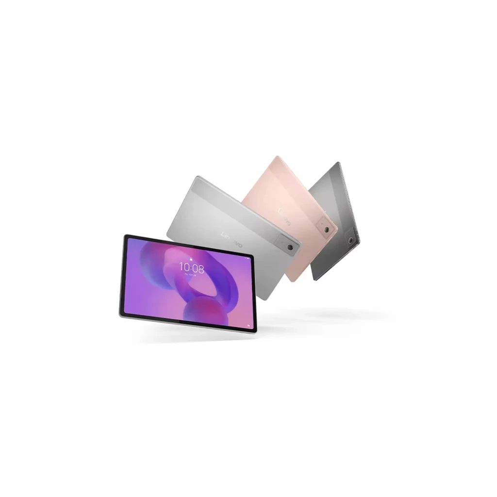 Lenovo Idea Tab Plus 12.1 pulgadas, pantalla amplia con biseles finos, cuerpo metálico en gris y rosa, cámara trasera, 256GB y 8GB RAM Mejorada por IA