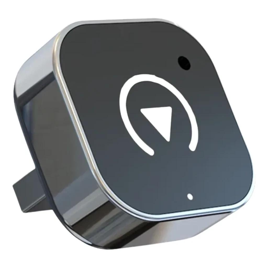 Pionray 2026 Adaptador inalámbrico Carplay y Android Auto, módulo compacto negro con bordes metálicos, icono central blanco y luz LED indicadora