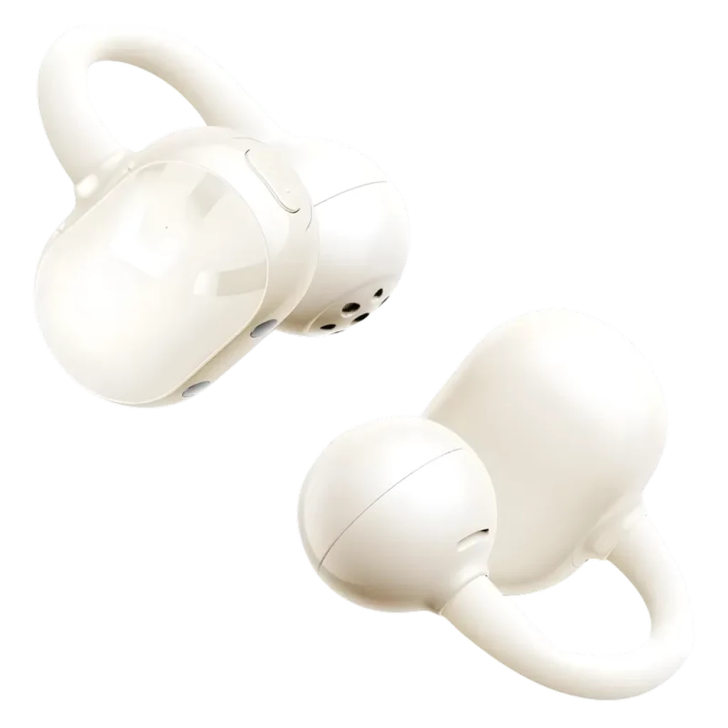 SoundPEATS POP Clip TWS Beige, auriculares intraurales beige con gancho flexible, diseño compacto y ergonómico, carcasa lisa y puertos de micrófono visibles