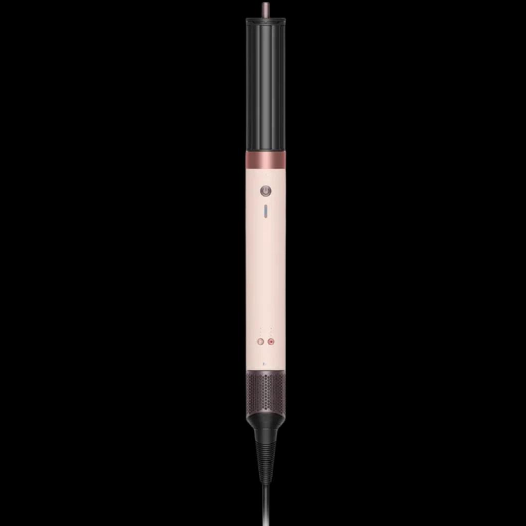 Moldeador Dyson HS09 en Ceramic Pink Rose Gold con barril cilíndrico negro y rosa, cuerpo rosa pálido, controles frontales y cable con refuerzo giratorio