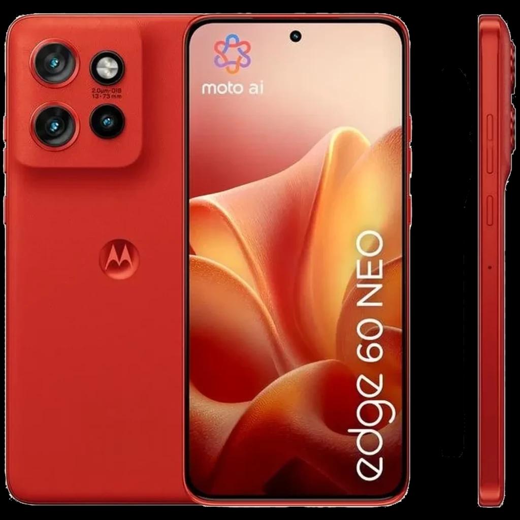 Smartphone rojo Poinciana con pantalla 6.36 pulgadas casi sin bordes, cámara triple trasera grande, lente principal destacado y perforación frontal centrada