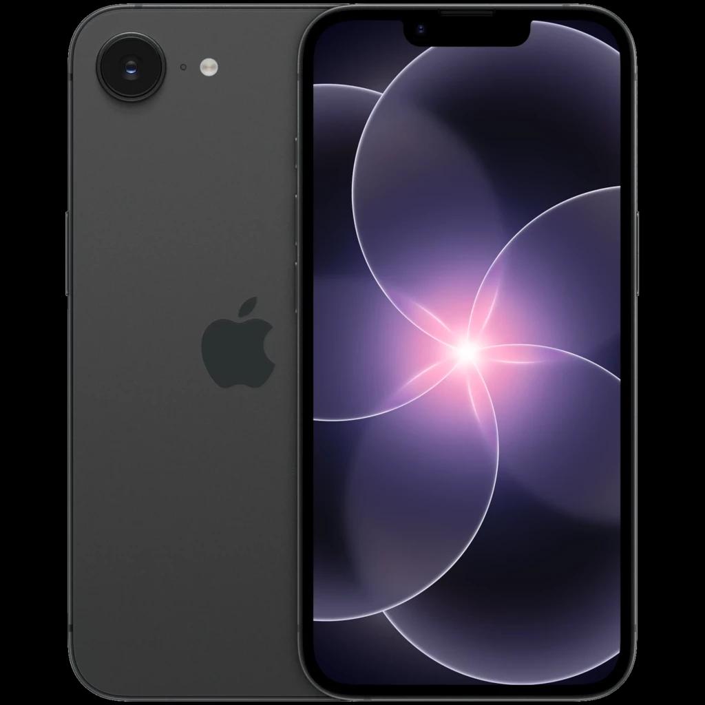 iPhone 17e 256GB negro con pantalla OLED sin marcos, notch superior, cámara trasera única con flash, acabado mate y logo de Apple centrado