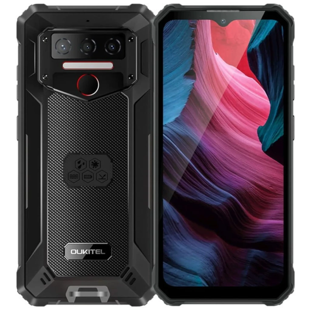 Oukitel WP23S negro robusto con carcasa rugerizada, triple cámara trasera con flash, lector circular, textura antideslizante y pantalla 6.52 pulgadas