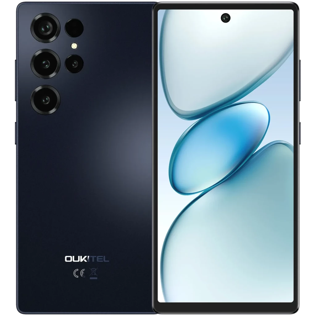 Oukitel C66 128GB negro con pantalla amplia 120 Hz, cámara trasera cuádruple con sensor SONY 64 MP, frontal perforada centrada y diseño elegante mate