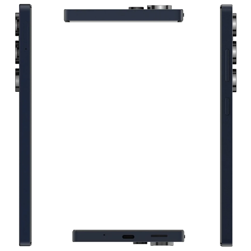 Oukitel C66 negro con bordes planos, marco metálico y módulo de doble cámara trasera sobresaliente; puertos USB-C y altavoz inferior visibles