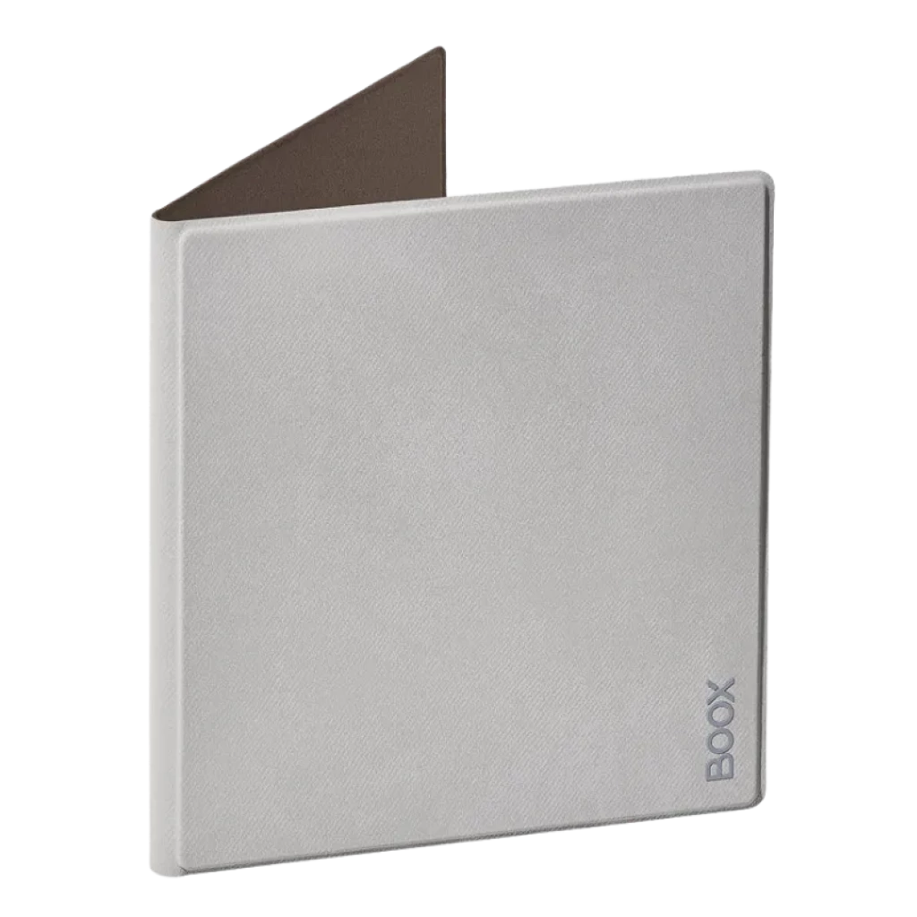 Housse BOOX grise pour Go 7 et Go 7 Color Gen II, type livre, finition texturée, intérieur foncé, bords renforcés et logo BOOX dans le coin inférieur droit