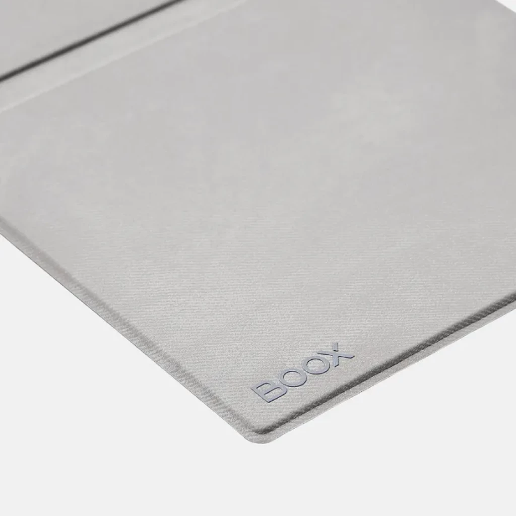 Étui BOOX pour Go 7 et Go 7 Color Gen II gris, texture douce semblable à du tissu, intérieur velouté et logo BOOX gravé dans le coin