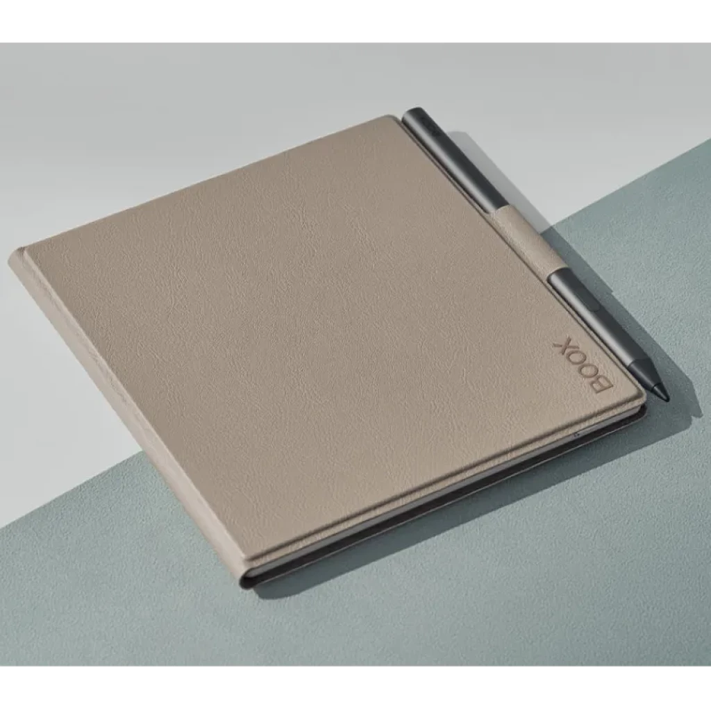 Étui BOOX beige pour Go 7 et Go 7 Color Gen II avec texture haut de gamme, fermeture magnétique et support latéral pour stylet ; design fin et protection élégante