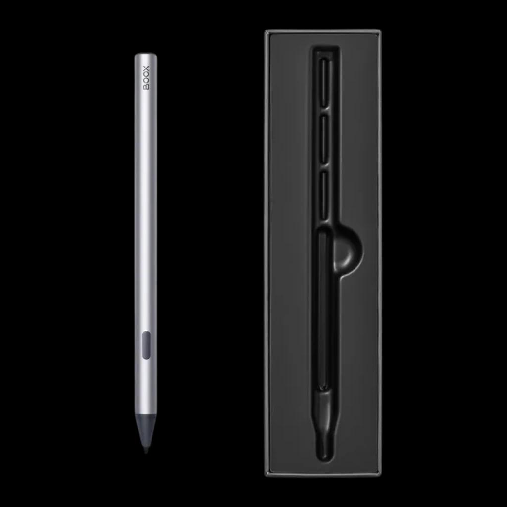 BOOX InkSense Plus con botón lateral - Lápiz Stylus plateado, cuerpo metálico delgado, punta fina intercambiable y estuche negro moldeado para su ajuste