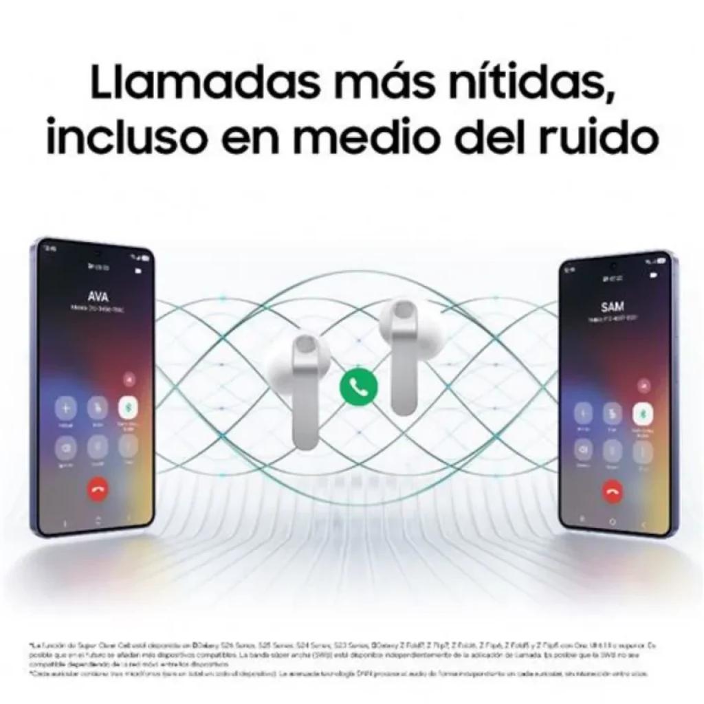 Samsung Galaxy Buds4 R540 negros con diseño intraaural, estuche compacto y micrófonos visibles; resaltan ANC y Bluetooth 6.1 para llamadas nítidas en ruido
