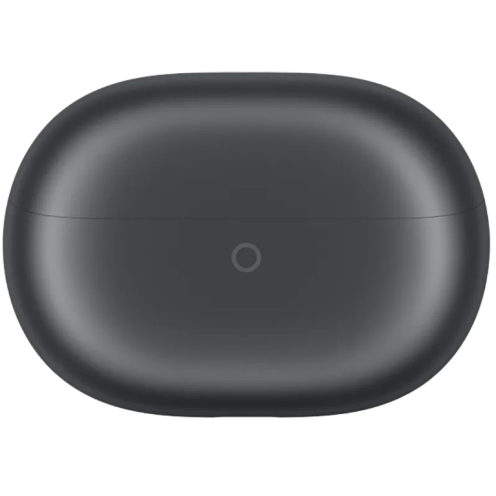 Estuche de carga gris mate ovalado con bisagra superior y luz LED frontal, diseño compacto y minimalista para Huawei FreeBuds Pro 5 Gris