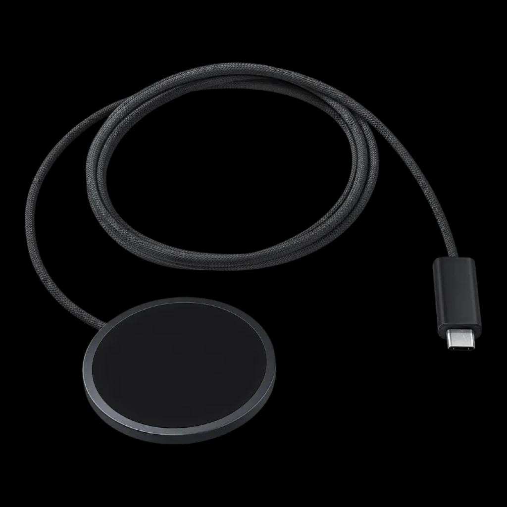 Samsung EP-P2900BBE Cinza Escuro 25W, base de carregamento sem fios circular com acabamento mate e rebordo metálico, cabo trançado USB-C integrado e design compacto