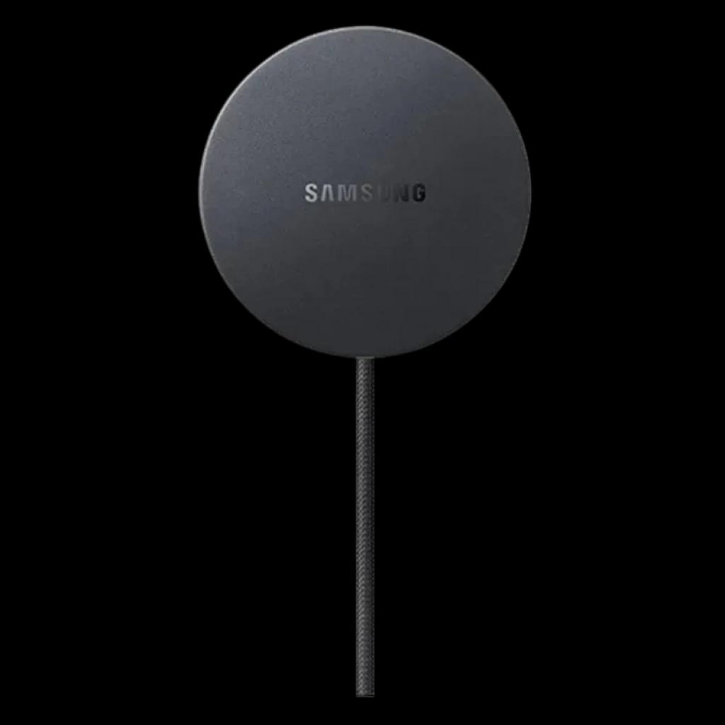 Base de carga inalámbrica Samsung EP-P2900TBE circular en negro, superficie antideslizante, cable trenzado integrado