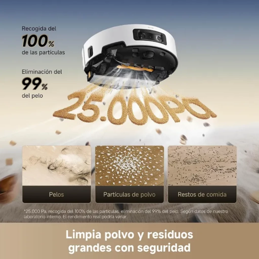 Dreame Aqua10 Ultra Track blanco con base de autolimpieza, succión 25000 Pa, recoge 100% de partículas y 99% de pelo