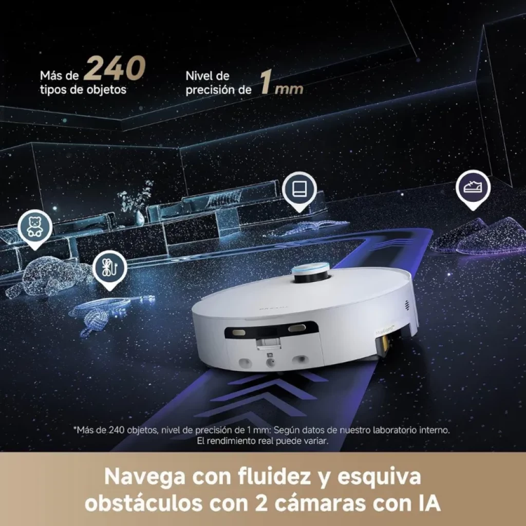 Dreame Aqua10 Ultra Track blanco con base de autolimpieza, robot aspirador 25000 Pa, dos cámaras con IA, evita obstáculos y navega con alta precisión