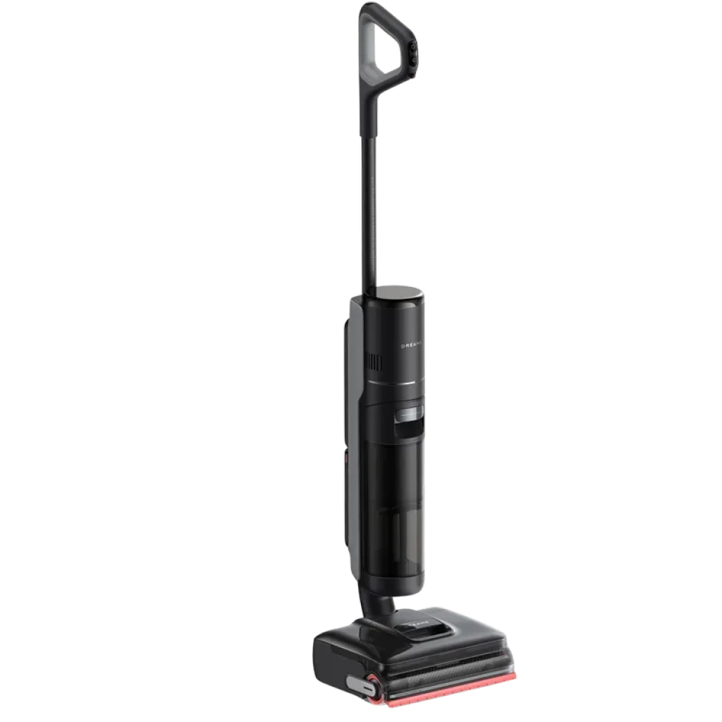Dreame H15 Mix aspirador vertical 4 en 1 negro, depósito transparente, cabezal ancho con rodillo y borde rojo, mango ergonómico y base de carga compacta