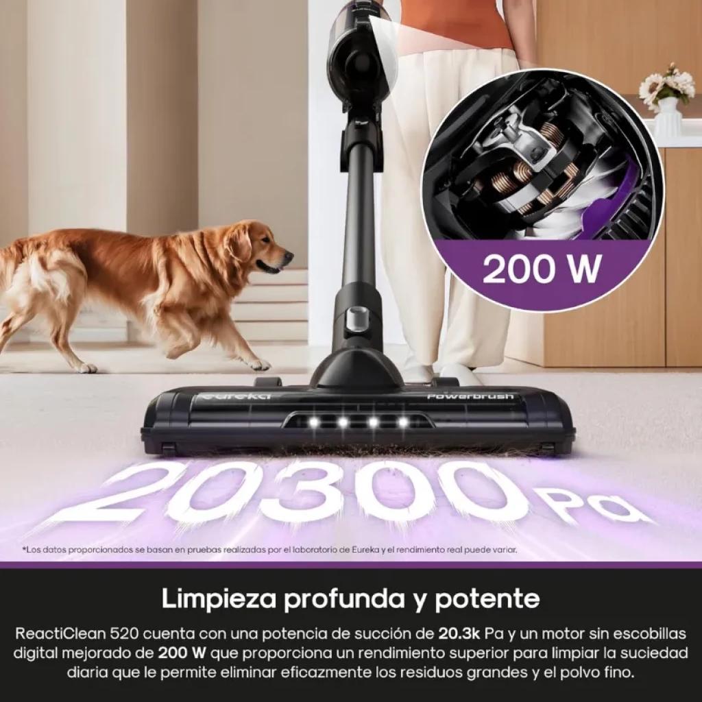 EUREKA NEC520 20300 Pa con cabezal motorizado LED, succión potente y motor de 200 W; diseño vertical, filtro de 5 etapas y cepillo para alfombras y pisos