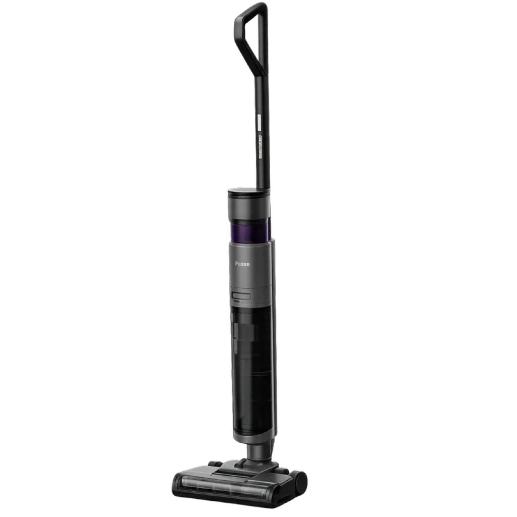 Aspiradora vertical sin cable Eureka New 480 GX6 gris y negra con detalles morados, cabezal ancho, depósito transparente y asa ergonómica 2 en 1