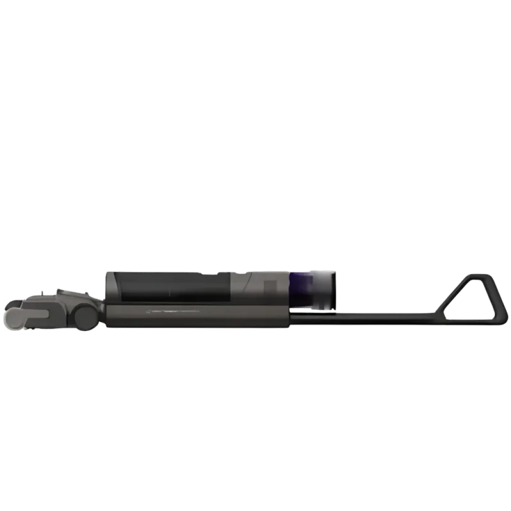 Cuerpo lateral de aspiradora sin cable Eureka New 480 GX6, tubo largo negro, depósito transparente con filtro morado, diseño delgado y minimalista