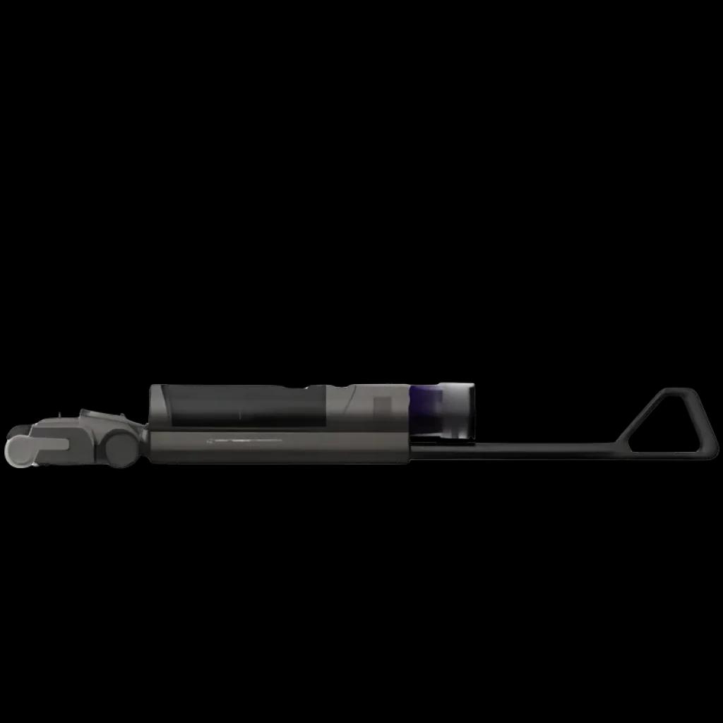 Cuerpo lateral de aspiradora sin cable Eureka New 480 GX6, tubo largo negro, depósito transparente con filtro morado, diseño delgado y minimalista