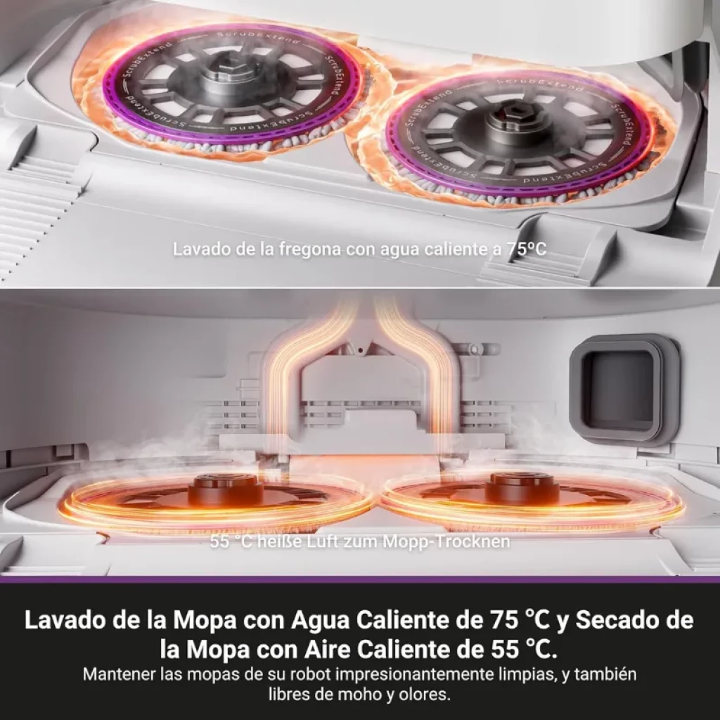 Base de autolimpieza con dos mopas giratorias; lavado con agua a 75 °C y secado a 55 °C, elimina moho y olores para el robot EUREKA J15 Ultra 19000 Pa