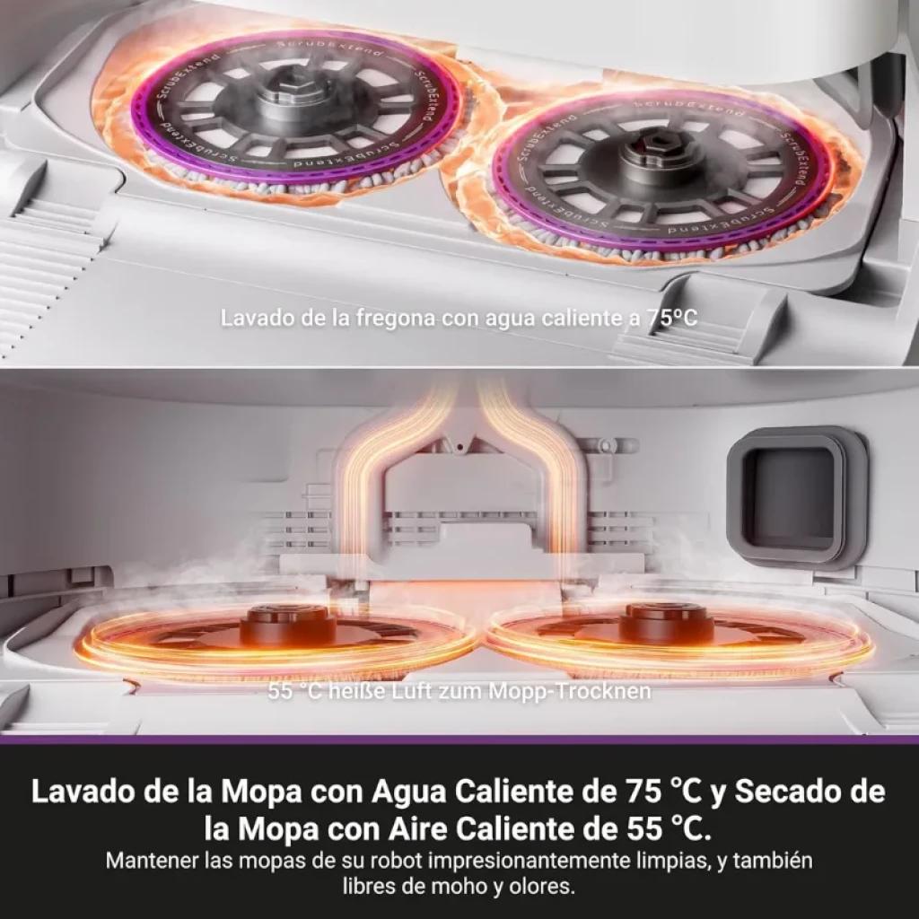 Base de autolimpieza con dos mopas giratorias; lavado con agua a 75 °C y secado a 55 °C, elimina moho y olores para el robot EUREKA J15 Ultra 19000 Pa