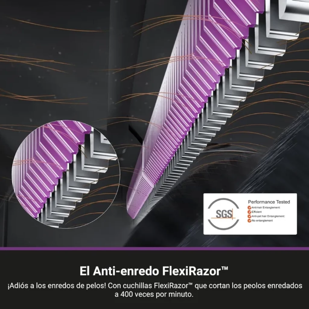 Cepillo Anti-enredo FlexiRazor del EUREKA J15 Ultra con cuchillas en zigzag que cortan pelos enredados a 400 veces por minuto, ideal para limpieza profunda