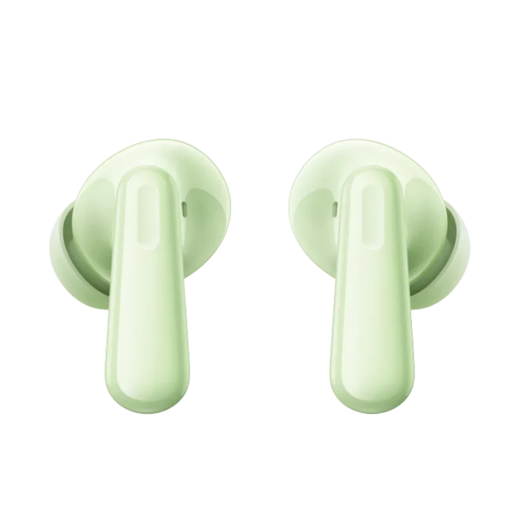 Auriculares OPPO Enco Air4 ANC en verde menta, diseño intrauditivo con palillo corto, superficie lisa y micrófonos integrados para cancelación de ruido 32 dB