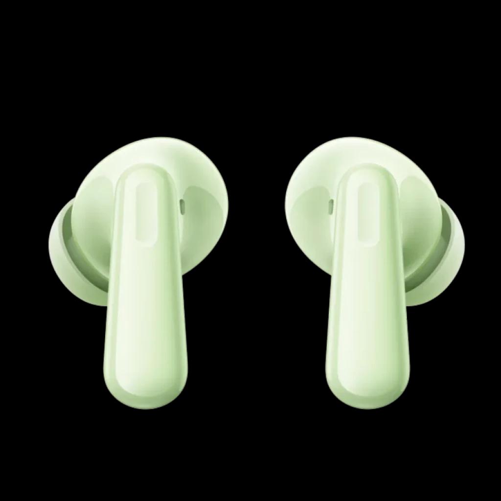 Auriculares OPPO Enco Air4 ANC en verde menta, diseño intrauditivo con palillo corto, superficie lisa y micrófonos integrados para cancelación de ruido 32 dB