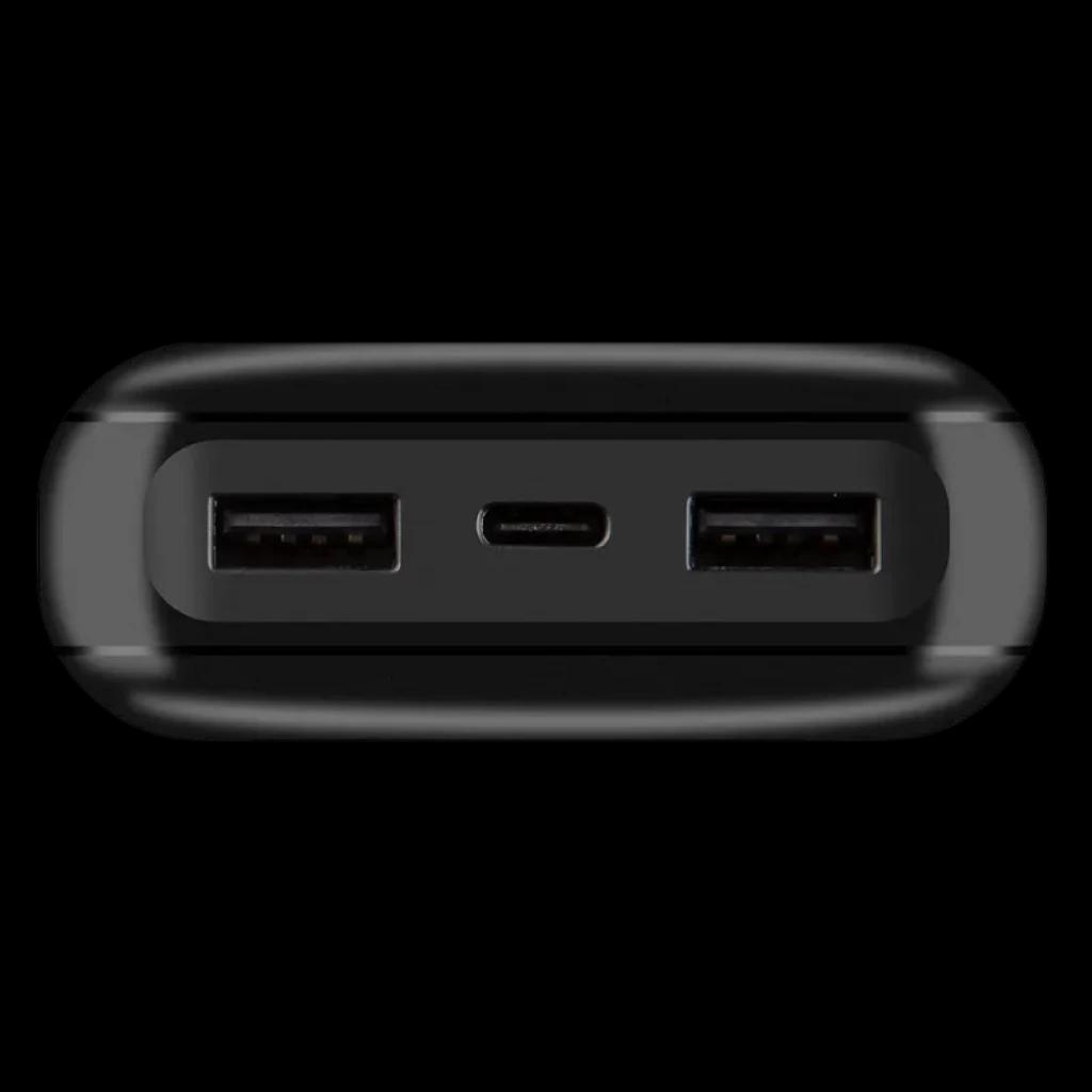OBAL ME PowerNest Noir 20000mAh powerbank avec finition brillante, deux ports USB-A et un port USB-C central, design compact et bords arrondis