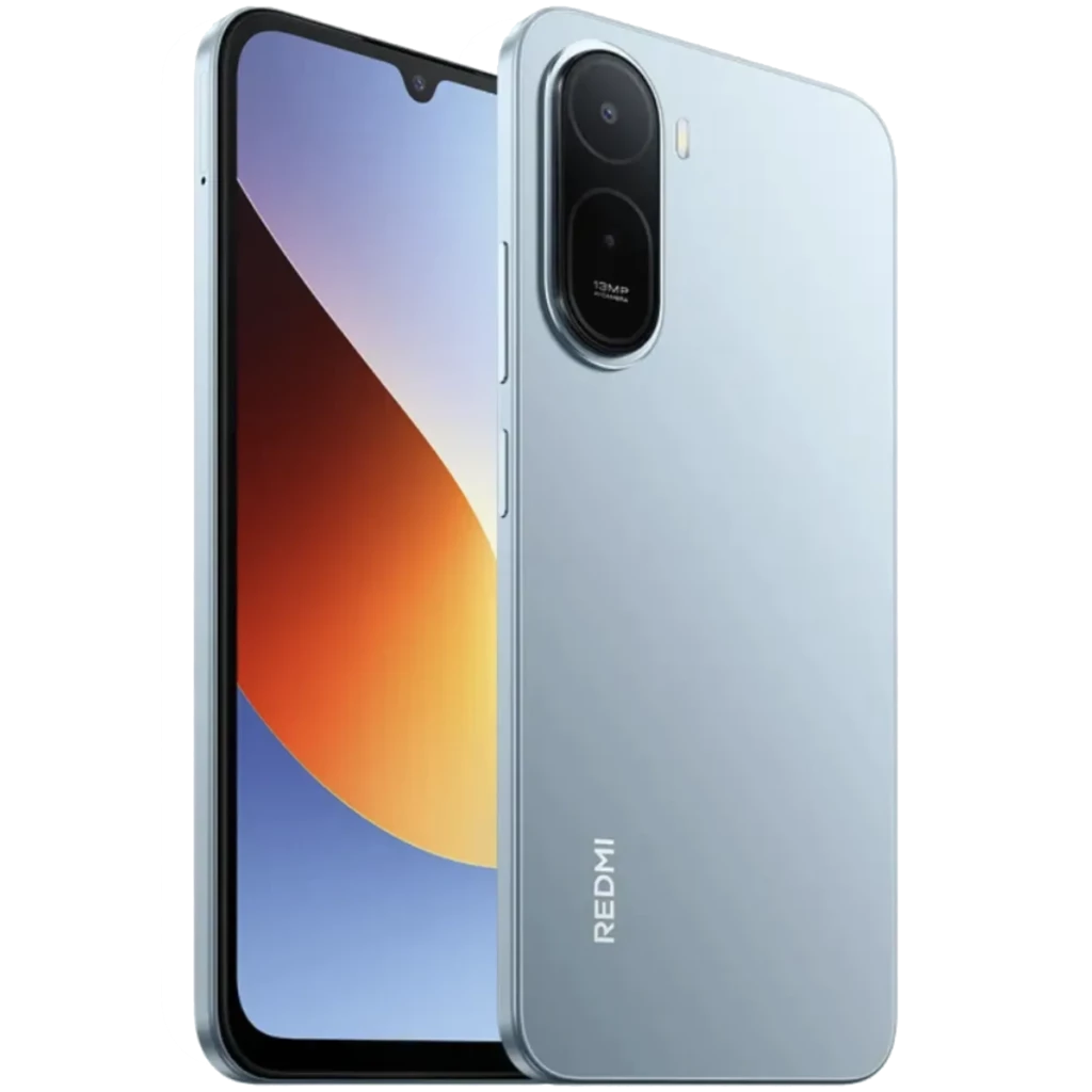 Xiaomi Redmi A7 Pro Mist Blue con acabado brillante, pantalla con notch en V y biseles delgados, doble cámara trasera con módulo ovalado y flash LED