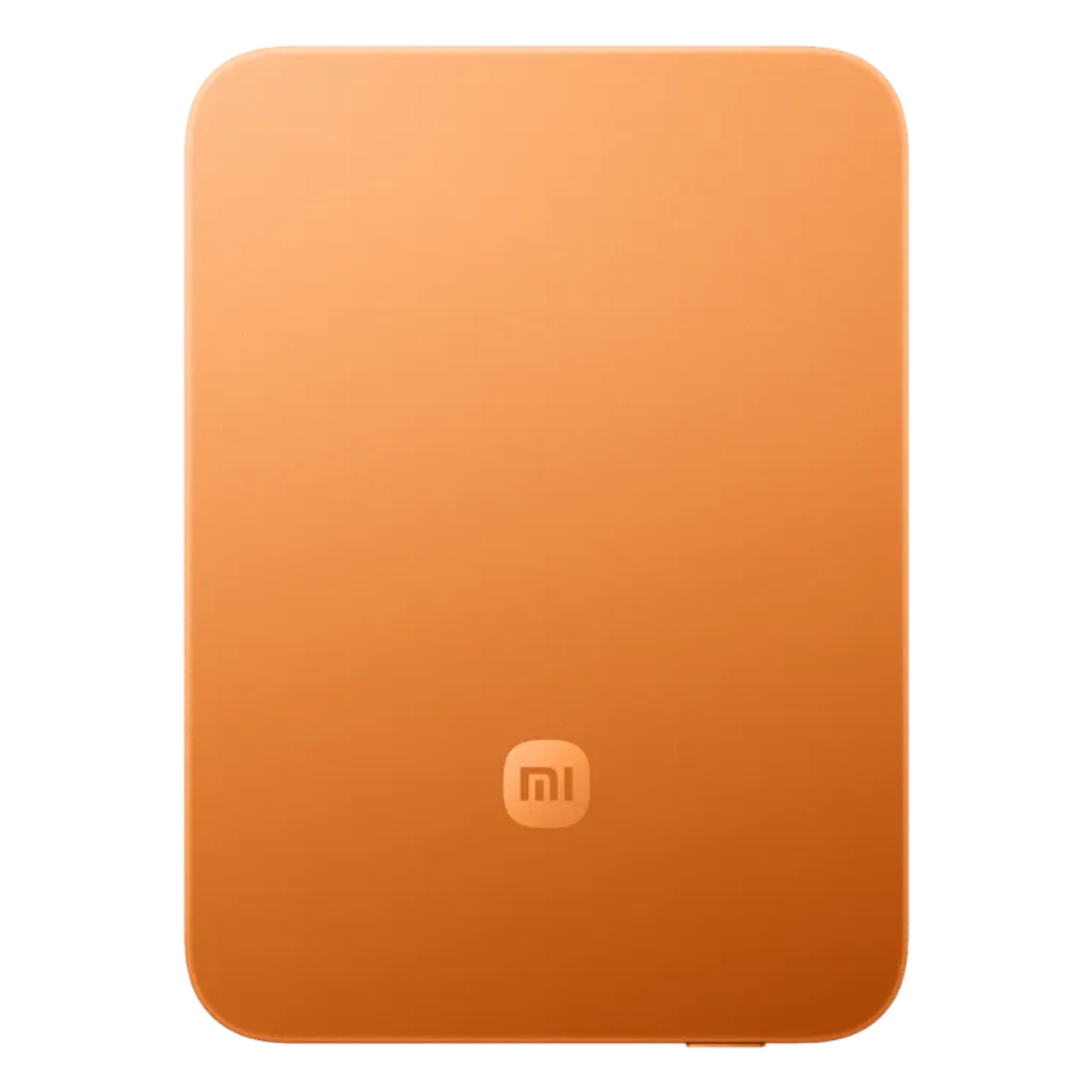 Power bank magnético ultrafino naranja con logo Mi centrado, bordes redondeados y acabado mate