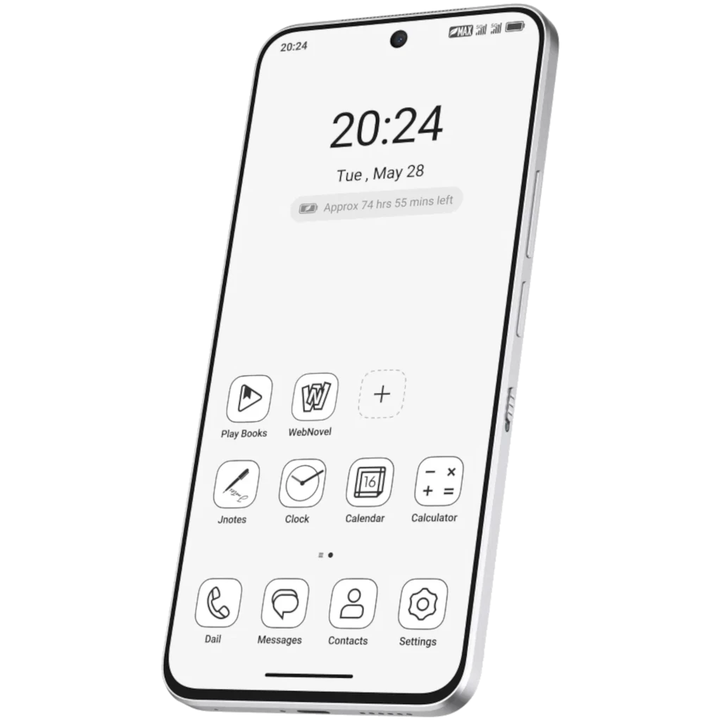 Smartphone TCL 60 NXTPAPER Ultra 5G blanco con pantalla NXTPAPER mate, marco metálico, cámara frontal en orificio centrado y bordes delgados