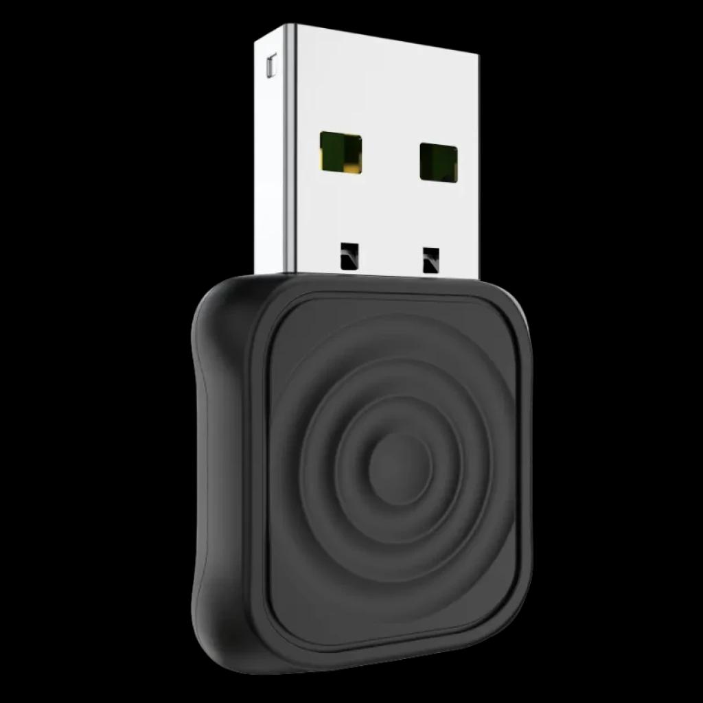 Carlinkit Mini Ultra 1 adaptador USB compacto com caixa preta mate e design de anéis concêntricos