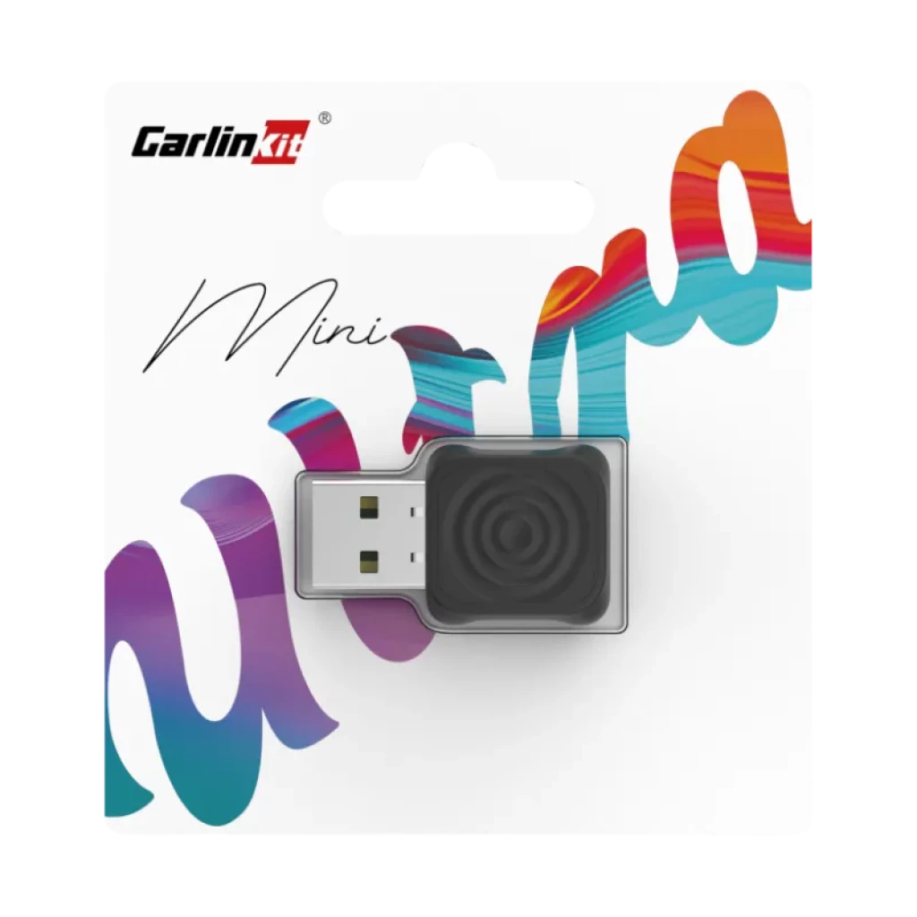 Carlinkit Mini Ultra 1, adaptador USB compacto com caixa preta quadrada e padrão circular