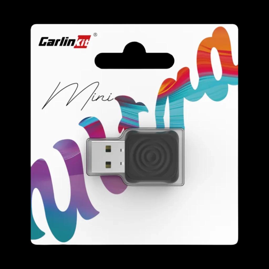 Carlinkit Mini Ultra 1, adaptador USB compacto com caixa preta quadrada e padrão circular