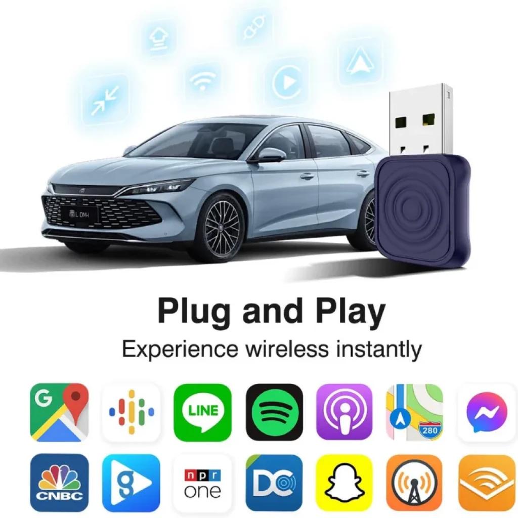 Carlinkit Mini Ultra 1, conecta CarPlay e Android Auto sem fios, plug and play com aplicações