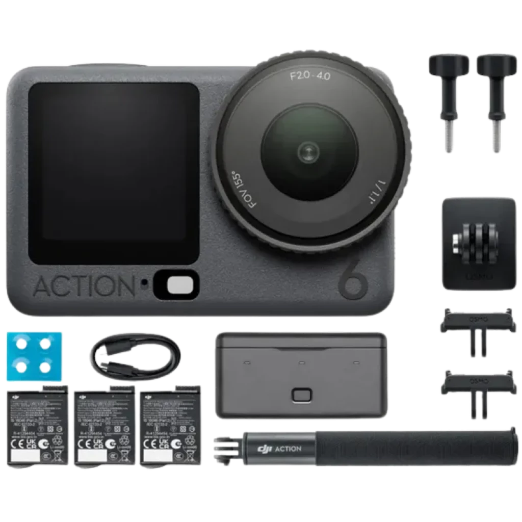 DJI Osmo Action 6 Adventure Combo - Caméra d'action avec capteur carré de 1/1,1 pouce, ouverture variable de f/2,0 à f/4,0 et vidéo 4K à 120 images par seconde