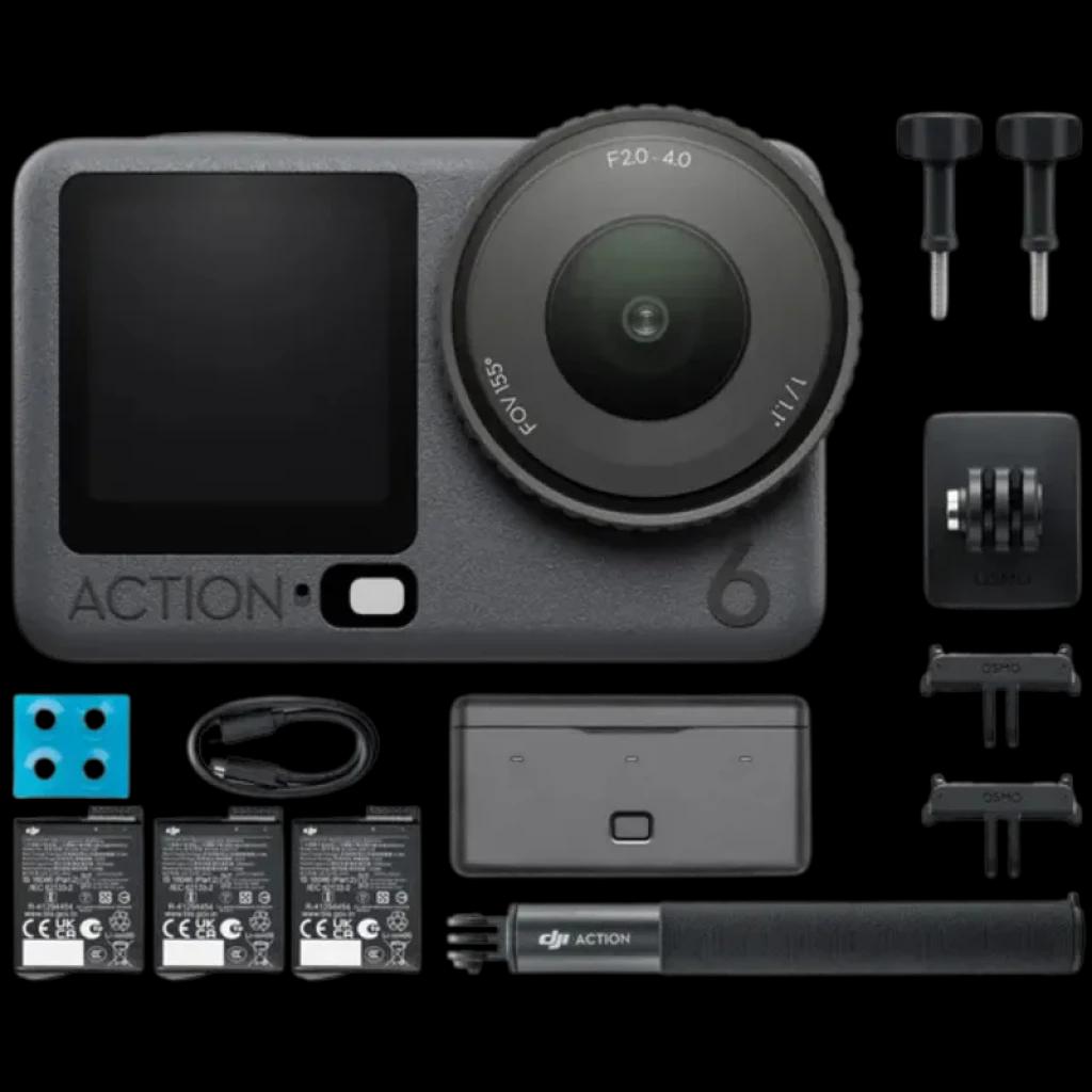 DJI Osmo Action 6 Adventure Combo - Câmara de ação com sensor quadrado de 1/1,1", abertura variável f/2,0-f/4,0 e vídeo 4K/120 fps