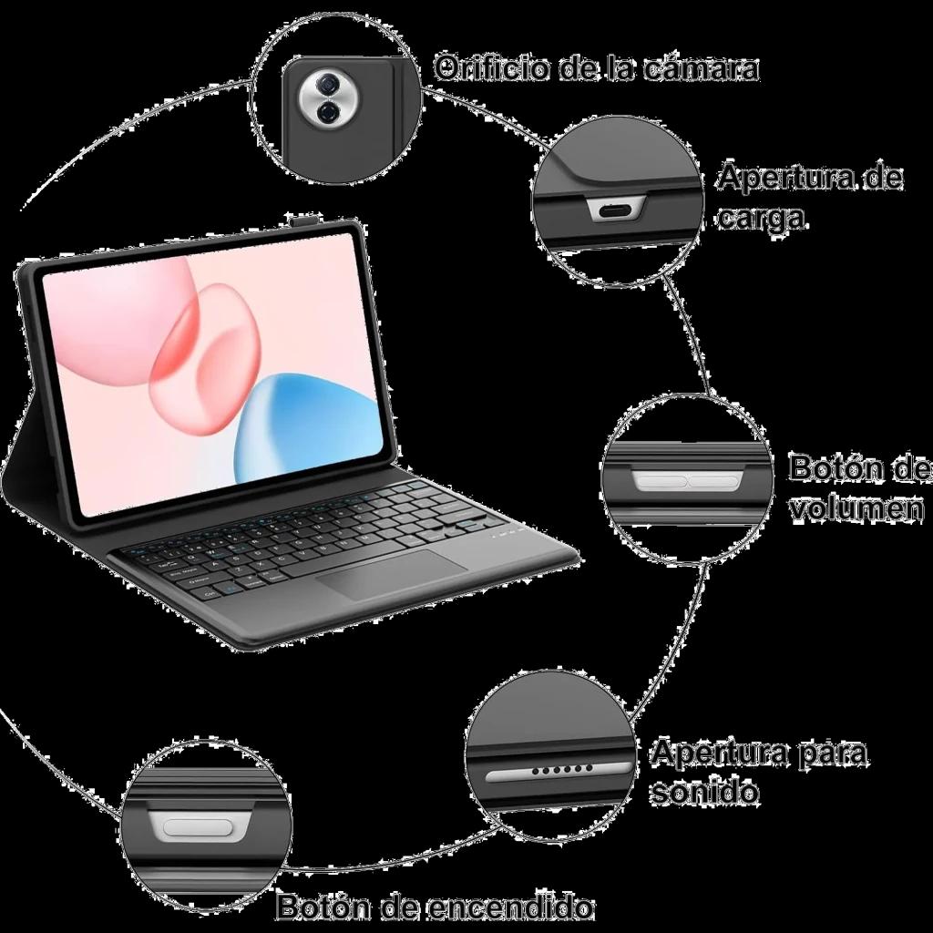 Funda con teclado español para Honor Pad 10 12.1, soporte tipo folio, recortes para cámara, carga, volumen, sonido y encendido, diseño delgado y magnético