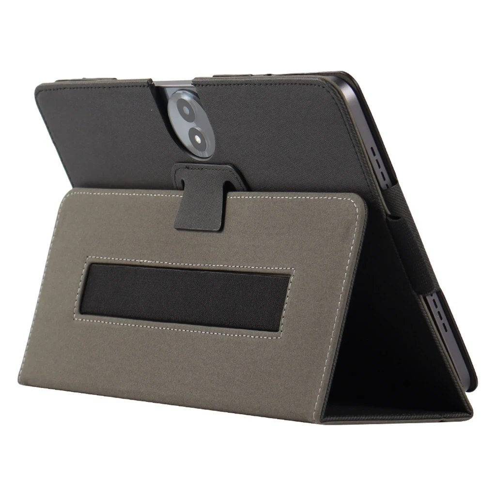 Capa Leather Tablet TCL TAB 11 FE com suporte dobrável, função stand horizontal, recortes precisos para câmera dupla e acabamento em couro com costura