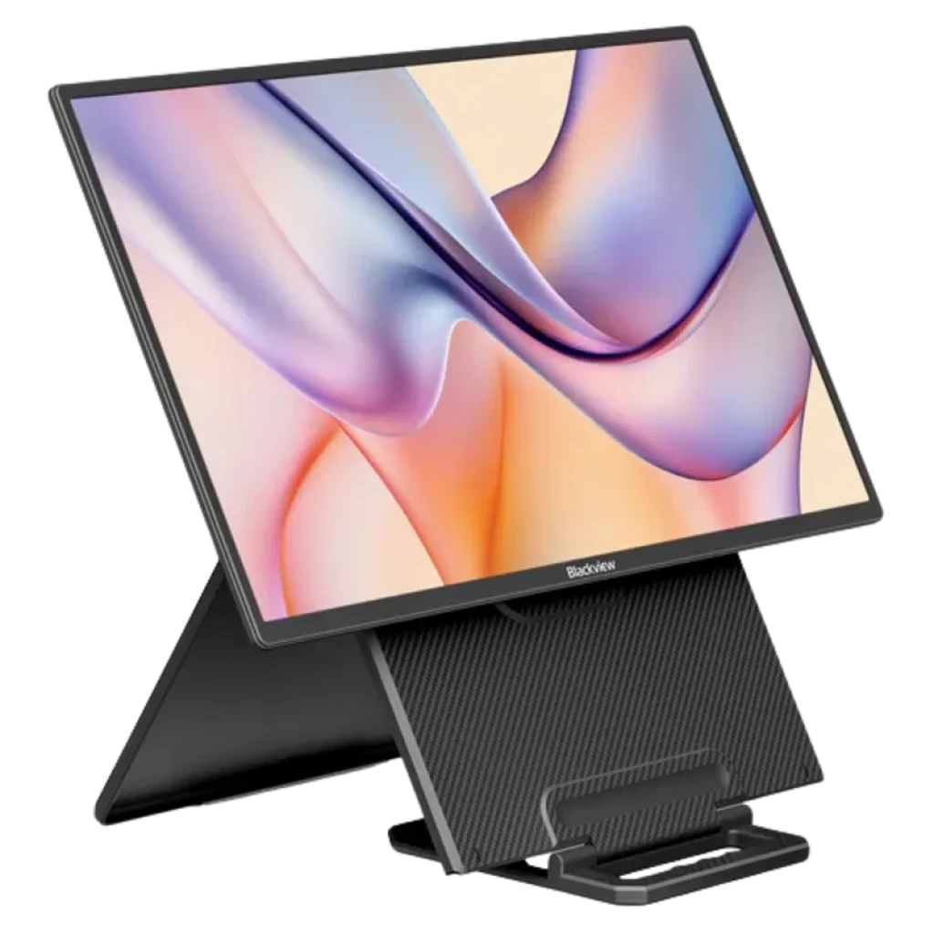 Monitor Portátil Blackview Table 10 23.8" FHD 100Hz con soporte plegable, biseles delgados, acabado negro texturizado y base ajustable con bandeja para