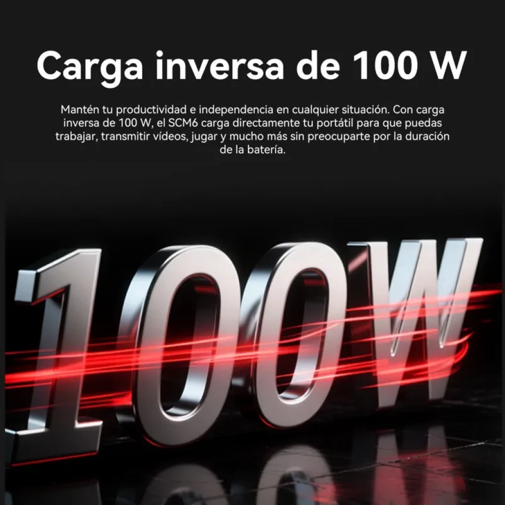 Monitor Portátil Blackview SCM8 15.3 pulgadas IPS 1200p con USB-C PD 100W; destaca texto 100W metálico con efecto de velocidad sobre fondo oscuro