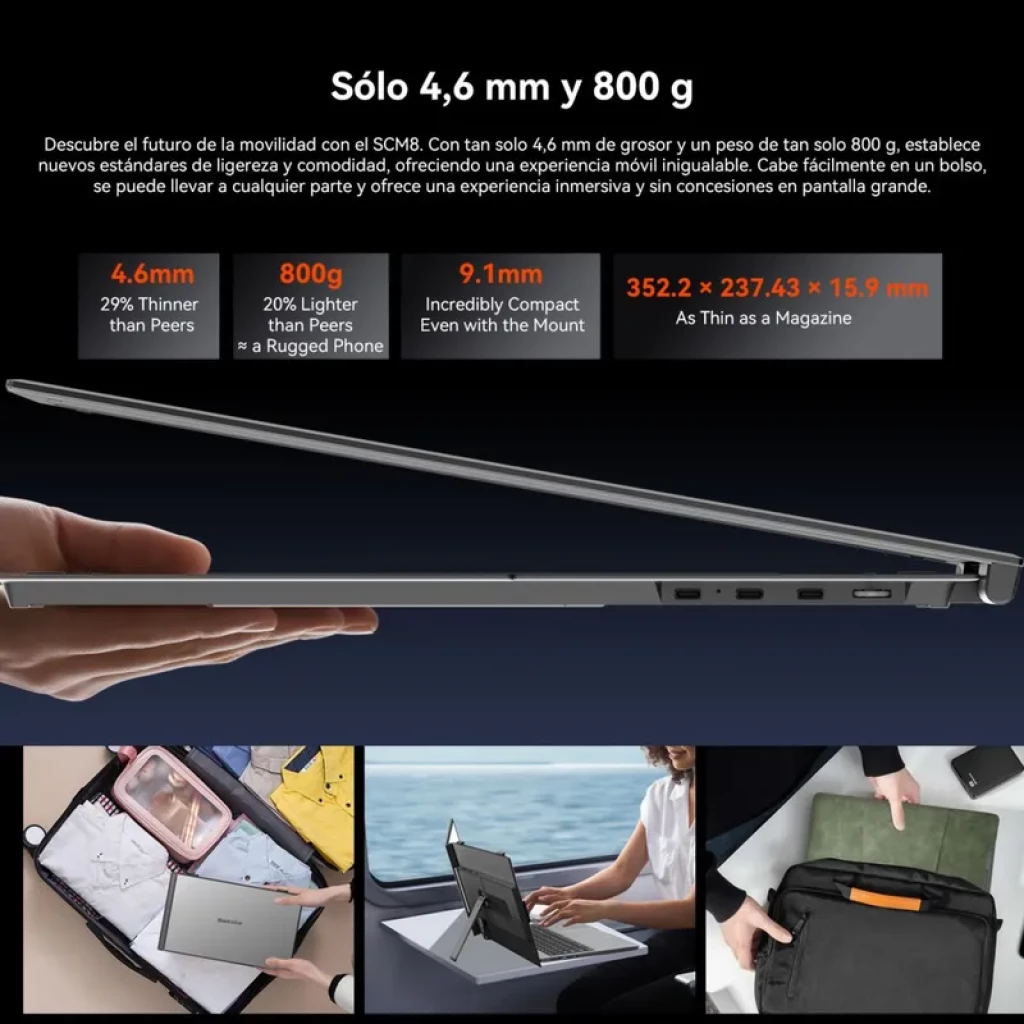 Monitor portátil Blackview SCM8 15.3 pulgadas IPS 1200p, ultradelgado 4.6 mm y 800 g, USB-C PD 100W, biseles finos, soporte plegable, diseño metálico