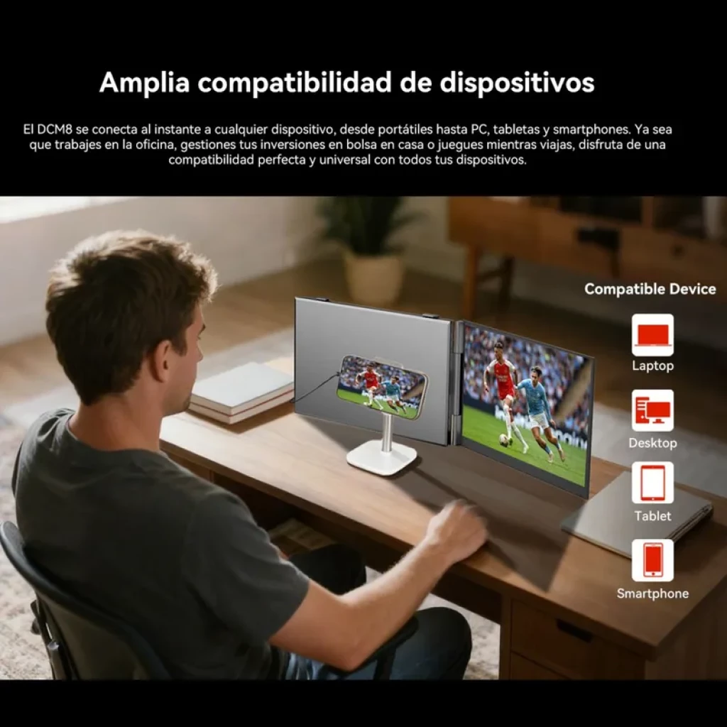 Monitor portátil Blackview DCM8 15.3 FHD+ con base, dos pantallas lado a lado, marco delgado, USB-C 100W, 60Hz, ideal para laptop, tablet y smartphone